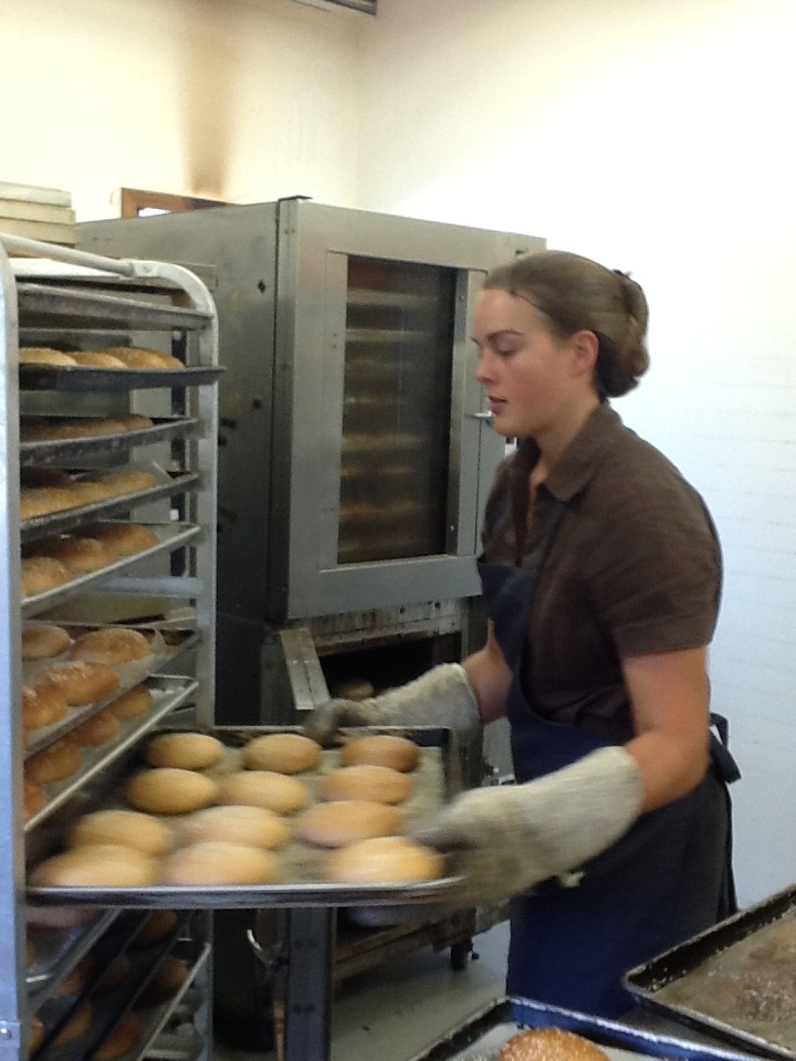 Trays of hamburger buns